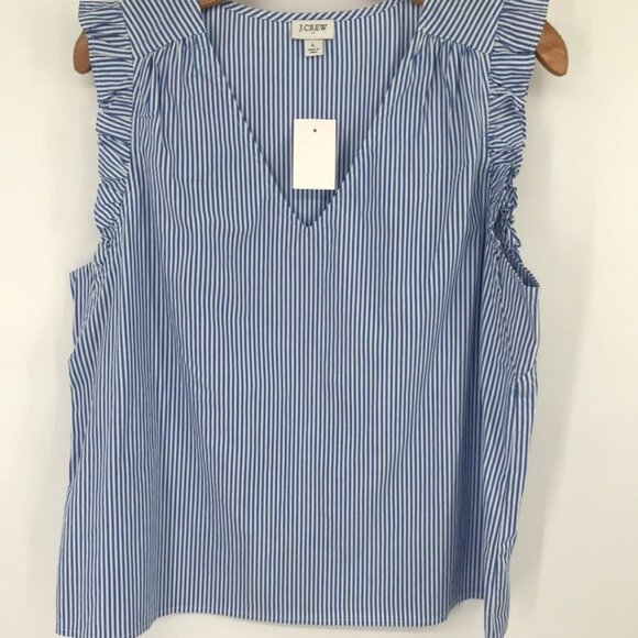 J.Crew Womens Blue Striped Ruffle V-Neck Sleeveless Top Size Medium new $79 - Picture 3 of 12